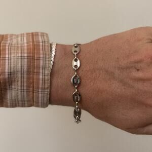 Vintage Silver Oval Link Bracelet Stainless Steel 8-9 Inch Unisex Streetwear